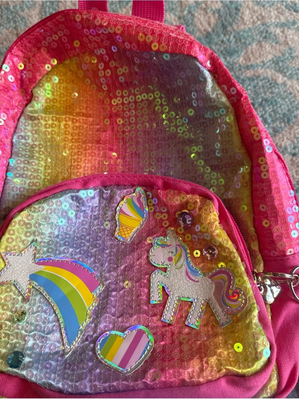 Kids Pink Sequin Rainbow Unicorn Backpack
